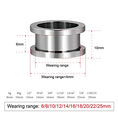 TBOSEN Set of 12 pcs Stainless Steel Ear Plugs Large Alloy Gauges Stretching Screw Fit Tunnels Gauge 2g - 1 inch3