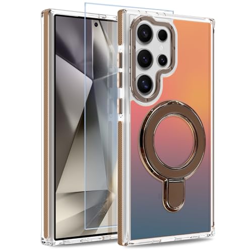 Image of Magnetic for Samsung Galaxy S24 Ultra Case with Stand [Compatible with Magsafe] [Cute Fluorescent Design] [1 Screen Protector] Slim Translucent Matte Case for Galaxy S24 Ultra 6.8 inch, Desert