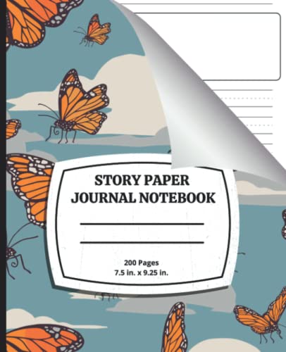 Story Paper Journal Notebook: Butterfly Theme Primary Composition Notebook For Handwriting Practice & Drawing With Solid + Dotted Midlines + Drawing ... Page + ABC and 1-0 Numbers Chart On The Back