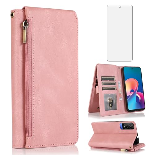 Étui portefeuille TCL 50 XE 5G Asuwish en cuir or rose avec protège-écran