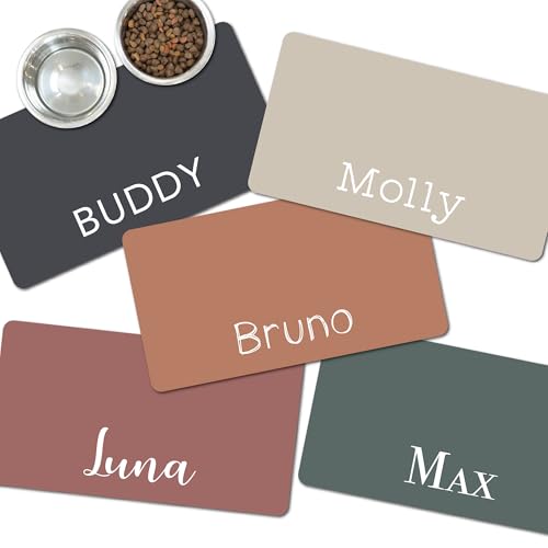 Custom Pet Food Mat - Personalized Dog Cat Water Bowl Placemat - Non-Slip & Absorbant - Your Own Pet's Name - Flexible & Easy to Store & Portable - Multiple Color & Font Options - 12x22 inches
