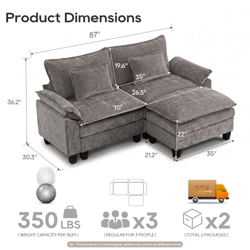 Image of URRED Oversized Modular Sectional Sofa,Gray:87 inch L Shaped