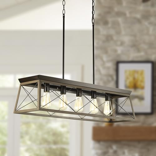 Image of Progress Lighting Briarwood Collection 5-Light Dining Room Light Fixture, Farmhouse Style Modern Chandelier for Kitchen and Dining Room, 38 inch by 9 inch, Antique Bronze