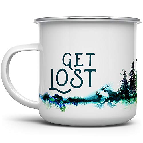 Taza esmaltada de camping blanca 12 oz miniatura 1