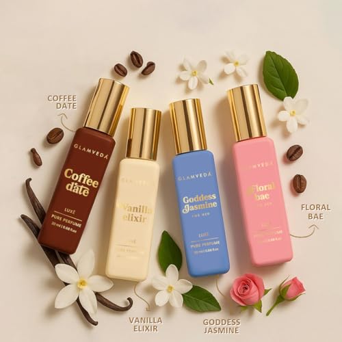 Image of Glamveda Luxe Fragrance Vanity 4x20ml | Luxury Long Lasting Women Gift Set | Perfume for Woman | Floral, Fruity Premium Fragrance Scent | Festive Gift Set | Perfume for Women