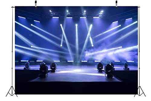 BELECO 8x6ft Night Blue Polyester Fabric Music Concert Stage Backdrop with Spotlights for Live Shows, Festivals, Parties & Photo Booths