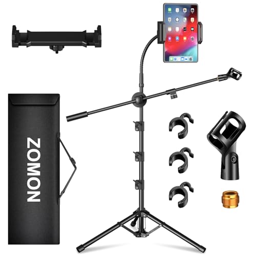 Mic Stand,6 In 1 Microphone Stand Floor Boom Mic Stand, Support Boom Gooseneck Mic Clips Tablet Phone Holder Any Combination With Mic Stand Bag