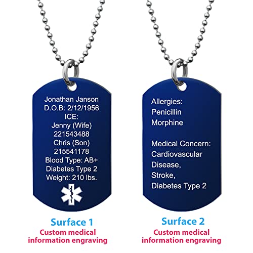Qina C. Custom Engraved Medical Alert Necklace Stainless Steel ID Tag Emergency ICE Med Jewelry Pendant Personalized Men Women3