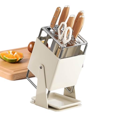 カッターホルダー - 排水トレイ付き9スロットストレージ、30度回転ラック、多機能キッチンオーガナイザー、調理器具水切りスタンド、コンパクトな食品ツールコンテナ |省スペースカウンター収納