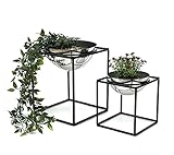 dandibo 96256 - set di 2 sgabelli per fiori in metallo con vaso, colore: nero/argento