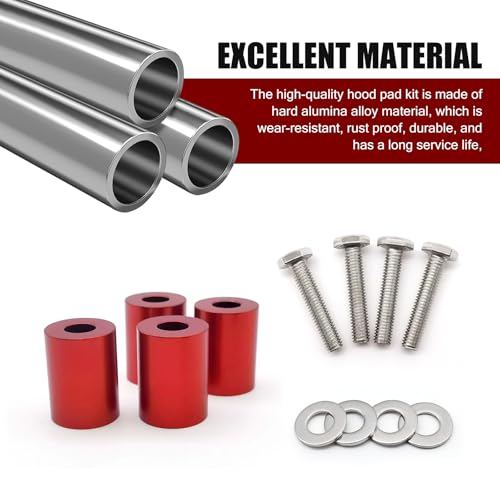 Image of 1 Set Racing Modification Parts JDM Hood Heightener, Automotive Turbo Motor Hood Spacer Riser Kit, Durable Original Aperture 8MM Aluminum Alloy Hood Gasket, Universal for Most Cars (Red)