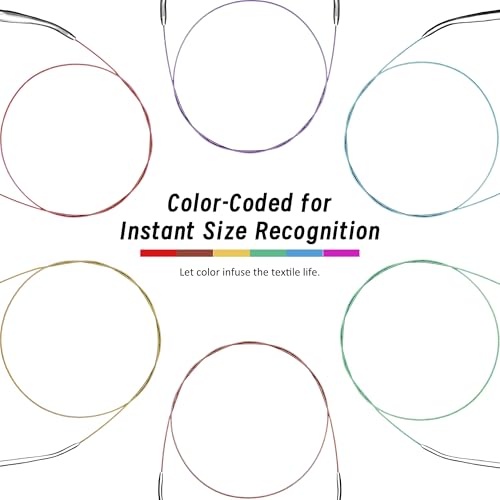 Image of Circular Knitting Needles Set 6 Pairs 40 Inch (100 cm) Stainless Steel Round Needles for Magic Loop Sizes 15 11 9 7 4 1.5 Long Cable for Blankets Sweaters Scarves for Beginners & Knitters