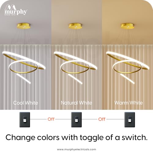 Image of Murphy 3 Ring Modern LED Chandelier Ceiling Lamp | Gold Finish Pendant Light with 3 Color Modes (Cool White, Warm White, Natural White) for Living Room, Hall, Dining, Lobby - Pack of 1