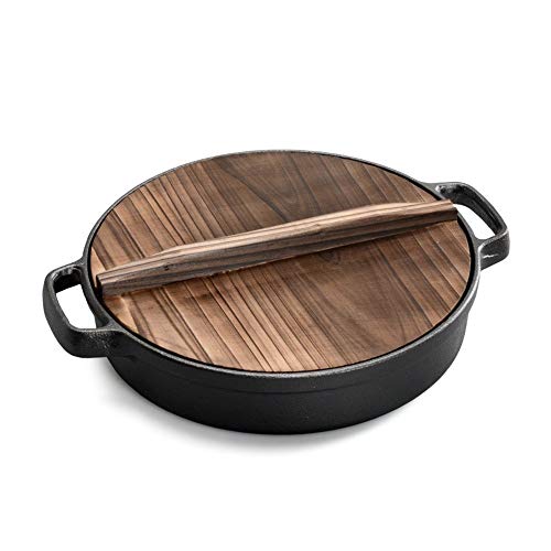 Olla de hierro fundido hecha a mano con tapa de madera