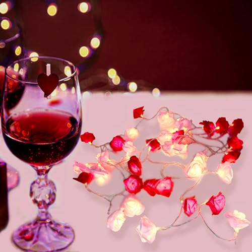 TourKing Rose Flower String Lights 19.6 Ft 40 LED Artificial Rose Garland Fairy Lights USB Charged Rose Light for Wedding Anniversary Garden Party Decor Gift for Girls (Pink+Red) - Image 4