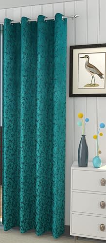 Image of Window Curtain 5 Feet Long for Living Room - Window Curtain Set of 1 Pcs Panel, Velvet Curtain Blackout & Stylish Parda for Home Decor & Office Aqua Colour
