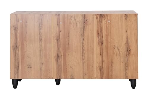 Image of DeckUp Plank Minang 3-Door Engineered Wood Shoe Rack (Wotan Oak And White, Matte Finish), 34X114X68 Cm