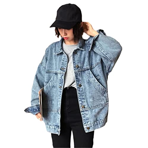 Veste en jean vintage femme confort taille L avec col rabattu classique