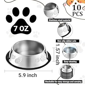 10 pcs stainless steel dog bowl pet feeding bowl with rubber base non slip pet dishes metal dog bowls pet food and water bowls for small medium animals kitten rabbit 7 oz   cucciolini doodles