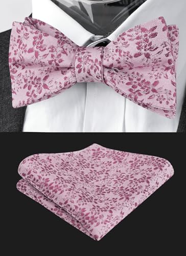 Image of Alizeal Mens 2pcs Floral Pattern Bow Tie Set | Self-tied Pocket Square Colorful Perfect for Weddings Proms Business
