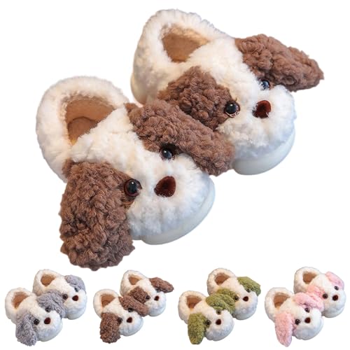 Pantofole chiuse a piedi nudi per bambini, calde, in peluche, per l'inverno, in cotone, antiscivolo, antiscivolo, con suola spessa, 01 caffè., 34.5 EU