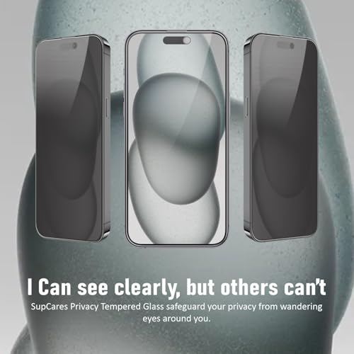 Image of SupCares Privacy Tempered Glass for iPhone 15 Plus and 16 Plus (6.7 Inch) With Installation Kit | Military-Grade Gorilla Screen Protector | Edge to Edge Coverage | Black