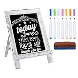 PH PandaHall Pizarra de mesa de madera para escritorio, caballete, pequeños letreros de pizarra con 7 marcadores de tiza y borrador para negocios, oficina, hogar, restaurantes, menú, tableros de