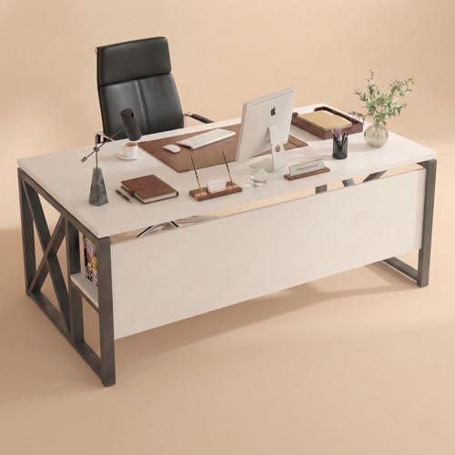 Image of TEKAVO Burako Executive Workstation Table for Home & Office | Office Table for Office Work | 160 cm Long Table and 70 cm Depth with Bottom Storage Shelf - DIY