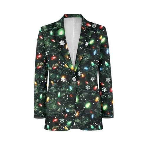 NRBEAWD Mens Casual Polyester Blazer Christmas Light Tree Blazer Suit Jackets Long Sleeve One Button Lightweight Unlined Men Suit Sport Coat with Pocket