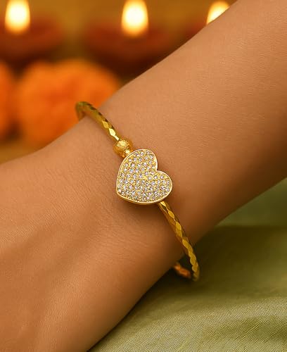 Image of Gold Plated Heart Bangle Bracelet, Twisted Rope Design with Black and Crystal Accent, Adjustable Cuff Style, Fashion Jewelry for Women