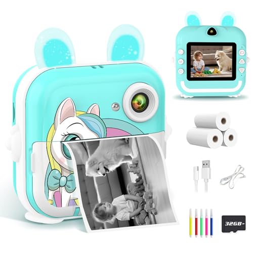 Fotocamera Istantanea Per Bambini 2.4" 1080P | Giocattolo Digitale Con Carta E Scheda 32GB | Regalo 3-12 Anni (Blu)