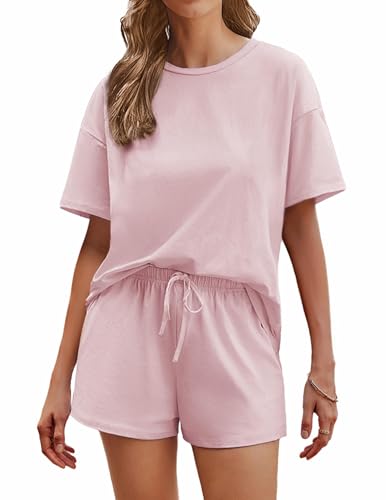 Image of Ekouaer Cotton Pajamas Set for Womens Soft Short Sleeve Lounge Set Shorts Sleepwear Set 2 Piece Pjs Sets