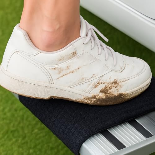 Wohnmobil Trittstufen Fußmatte – Teppich für Wohnwagen & Camper – Wetterfest & rutschfest – Trittstufenmatte 430x370 mm mit Spannfedern – Schwarz