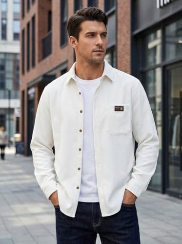 Image of IndoPrimo Men's Corduroy Shirt | Premium Ribbed Full Sleeve Casual Overshirt | Button-Down Solid Shirt with Chest Pocket | Regular Fit