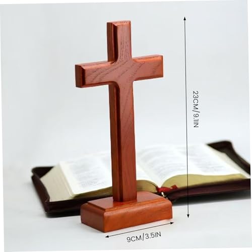 Cruz de madera religiosa de pie con base para decoración de escritorio católico 6