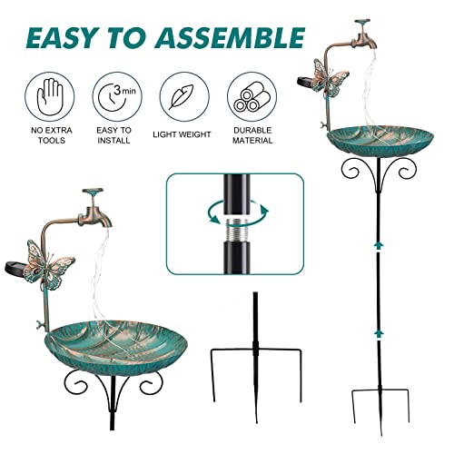 Dreamysoul 50” Height Solar Bird Bath With Metal Stake Antique Bronze Faucet Solar String Light Birdbath For Outdoor Garden Decoration #TOP6