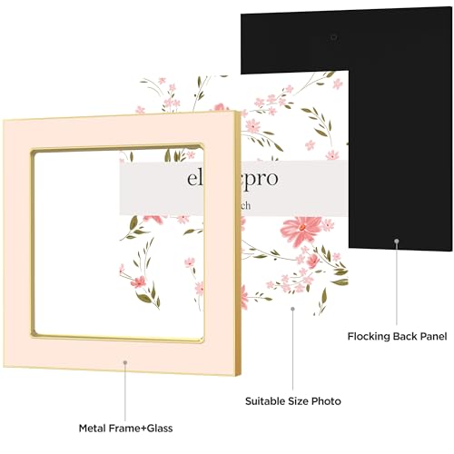 Image of eletecpro 4x4 Enamel Picture Frame Set of 2 with Real Glass Cover, Square Photo Frame with Gold Metal Edge Display Pictures 4 by 4 for Tabletop and Wall Decor, Pink