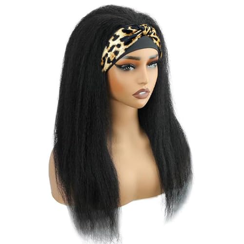 Image of 200 Density Kinky Straight Headband Wig Human Hair 26 Inch Yaki Straight Half Wig Human Hair None Lace Front Wigs for Black Women Natural Color, 100% Human Hair, No Shedding