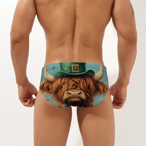 Highland Cow St Patricks Day Men's Swim Brief Sexy Bikini Swimwear Swimsuit Trunks Bathing Suits2