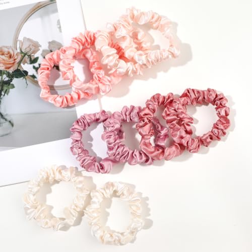 Image of Silk Hair Ties Satin Scrunchies - Small Mini Scrunchy for Women Thick Hair Accessories Cute Soft No Slip Hair Elastics Ponytail Holder for Curly Hair No Damage Hairties Gift for Girls