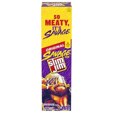 Slim Jim Savage Smoked Meat Sticks, Original Flavor, 18g Protein Per Stick, 3.0 oz. (12 Count) Cover