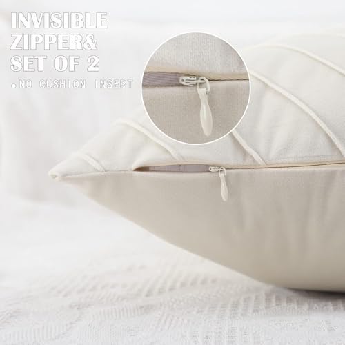 Image of Beige Velvet Pillow Covers 20x20 inch Pack of 2 Gold Decor