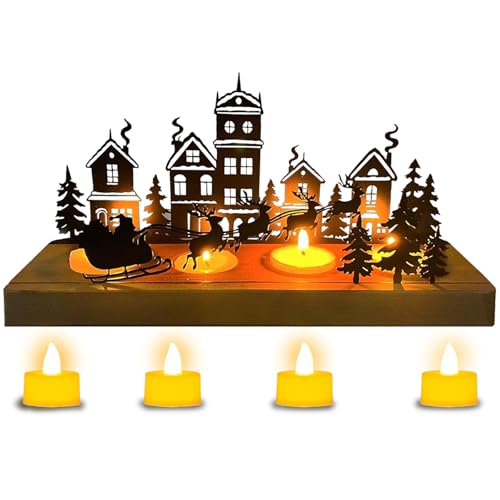 YOUYIKE Kerzenhalter Adventskranz Holz Kerzenständer mit LED Kerzen...