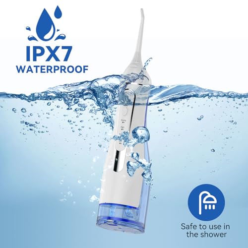 Image of Cordless Portable Water Flosser with 300ML Tank: Rechargeable Oral Irrigator with 5 Tips for Travel, Braces Care and Sensitive Gums, IPX7 Waterproof Teeth Cleaning Device(White)