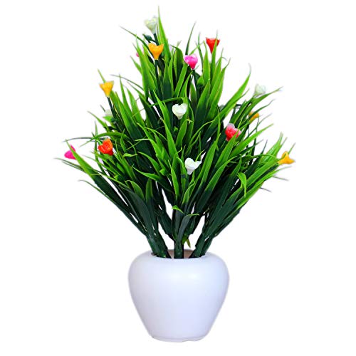 Image of Modo Wheat Grass Artificial Rose Flowers Plant with Round Pot for Office,Home,Indoor Decore /Guldasta-21 CM (Multicolor,1 Piece)