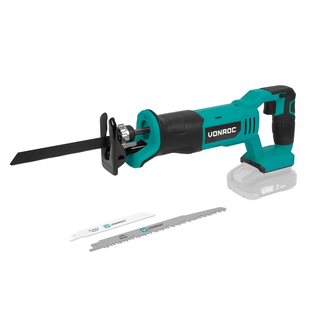VONROC Scie Alternative 20V Sans Fil – 0–3000/min, Course 25mm – 3 Lames Incluses – Changement Rapide, LED & Softgrip – Coupe Bois, Métal, PVC – Plateforme VPower