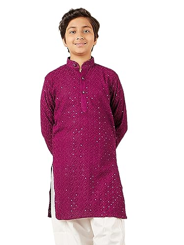 Image of AJ DEZINES Chikankari Kurta For Boys- Ethnic Wear | Embroidery Chikankari Sequined | Traditional & Festive Outfit | Cotton Stylish Boys Kurta | Perfect For Wedding & Family Function