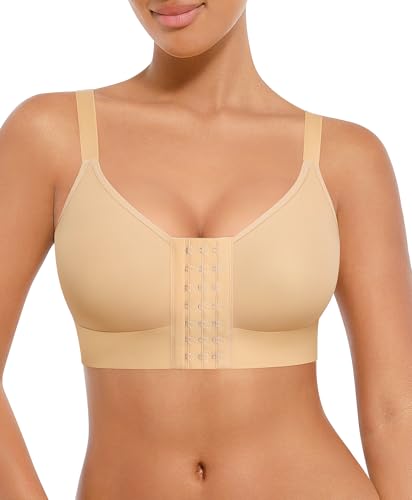 Image of FeelinGirl Post Surgery Bras for Women Front Closure Mastectomy Bras Surgical Wireless Full Coverage Compression Bra