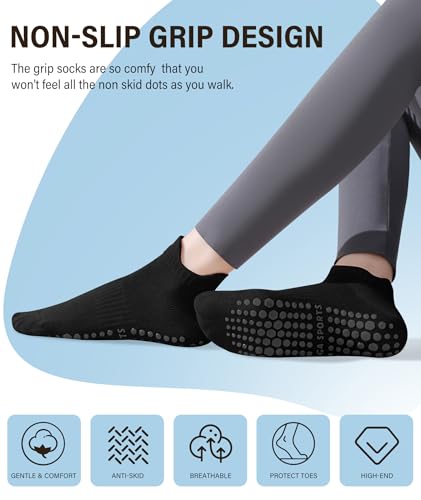 DIBAOLONG Pilates Socks with Grips for Women, Grip Socks Non Slip Yoga Socks for Barre Hospital Grippy Socks 4 Pairs3