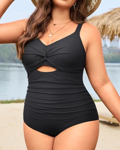 Tempt Me Plus Size One Piece Swimsuits - Women Cutout Bathing Suit Twist Front Ruched Swimwear3